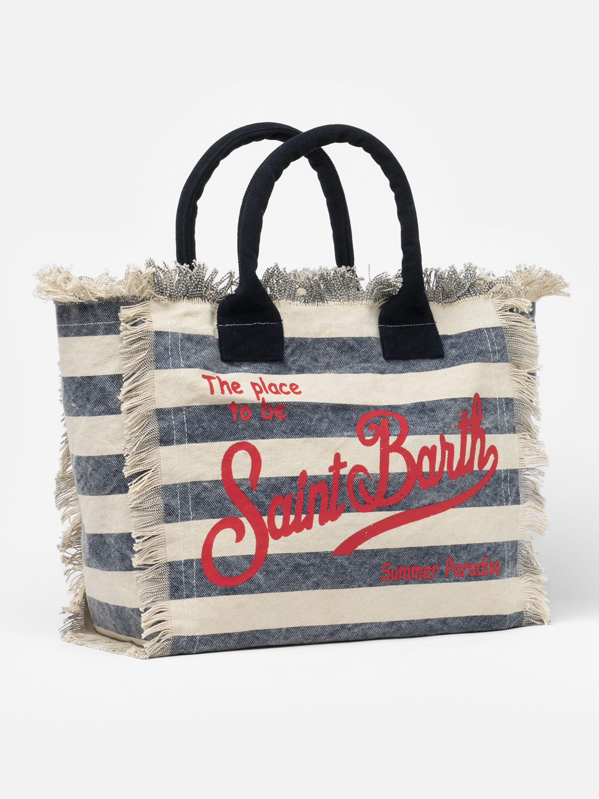 Cotton canvas Vanity tote bag with navy blue striped print - MC2 Saint Barth