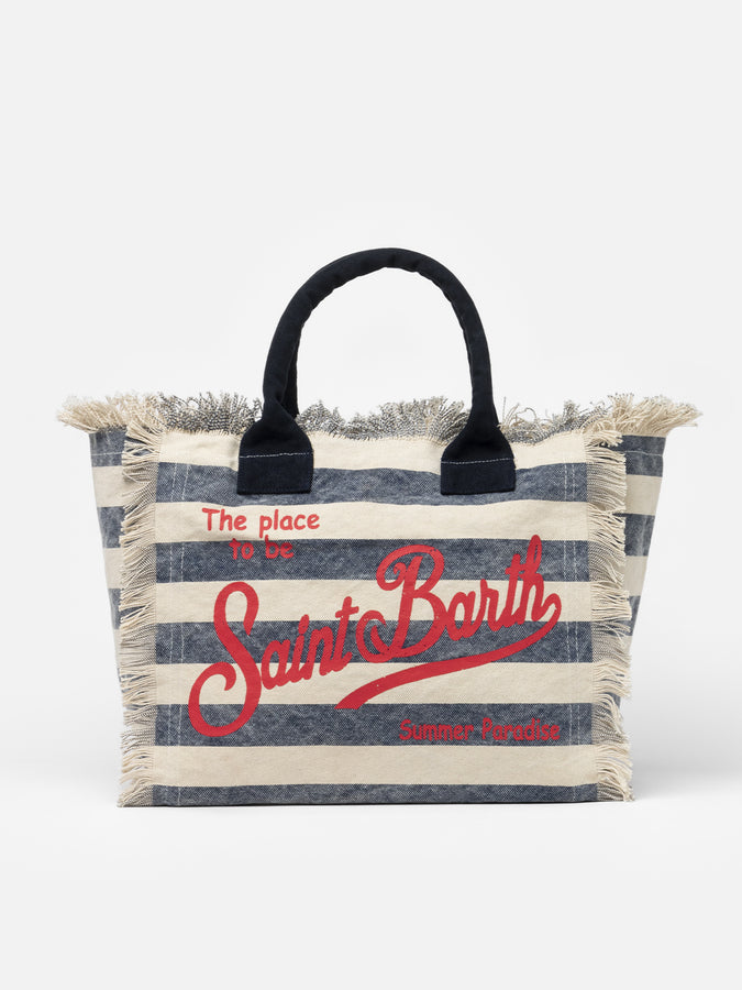 Mc2 Saint Barth Borsa tote Vanity in tela di cotone a righe blu