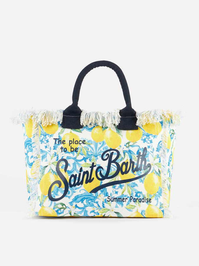 Mc2 Saint Barth Borsa tote Vanity in tela di cotone maiolica color limone