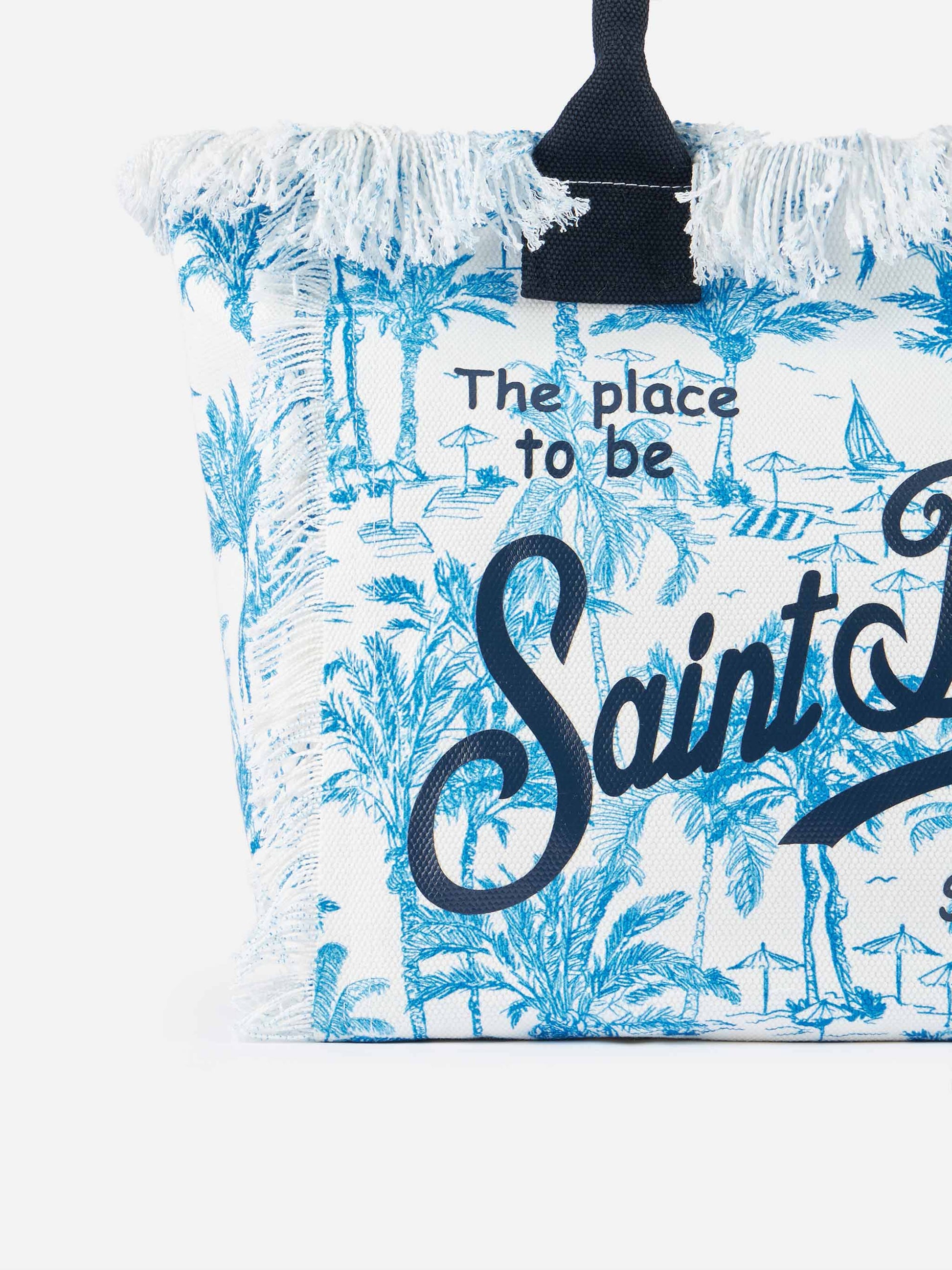 Bluette cotton canvas Vanity tote bag with toile de jouy print - MC2 Saint Barth