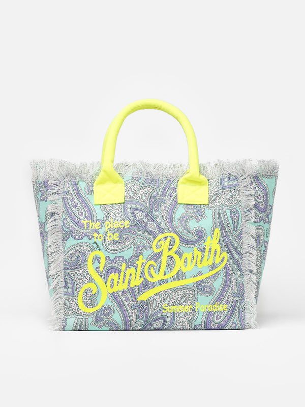 Cotton canvas tote bag with paisley print