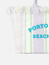 Gestreifte Vanity-Einkaufstasche aus Baumwoll-Canvas von Porto Cervo Beach Club
