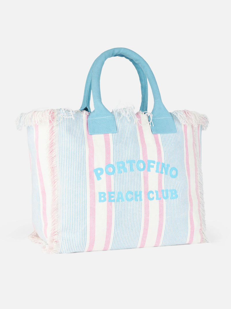 Borsa tote Vanity in tela di cotone a righe Portofino Beach Club