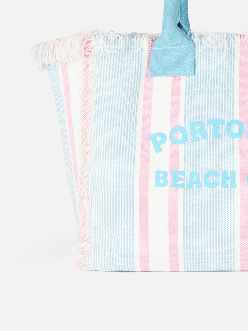 Borsa tote Vanity in tela di cotone a righe Portofino Beach Club