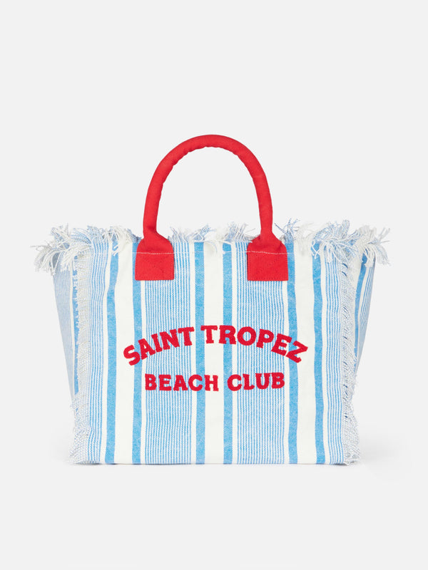 Gestreifte Vanity-Einkaufstasche aus Baumwollcanvas von St. Tropez Beach Club