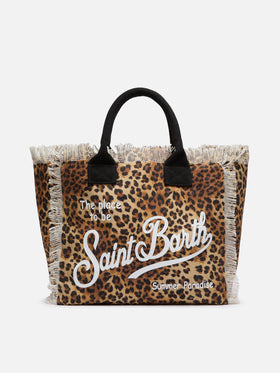 Cotton canvas Vanity tote bag with leopard  print