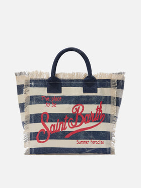 Blue canvas Vanity regular bag with horizontal stripes