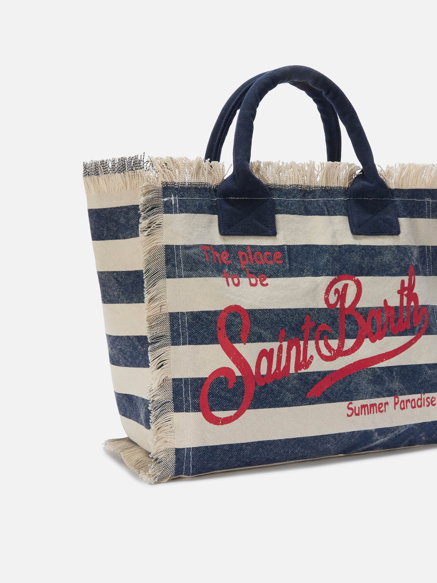 Blue canvas Vanity regular bag with horizontal stripes