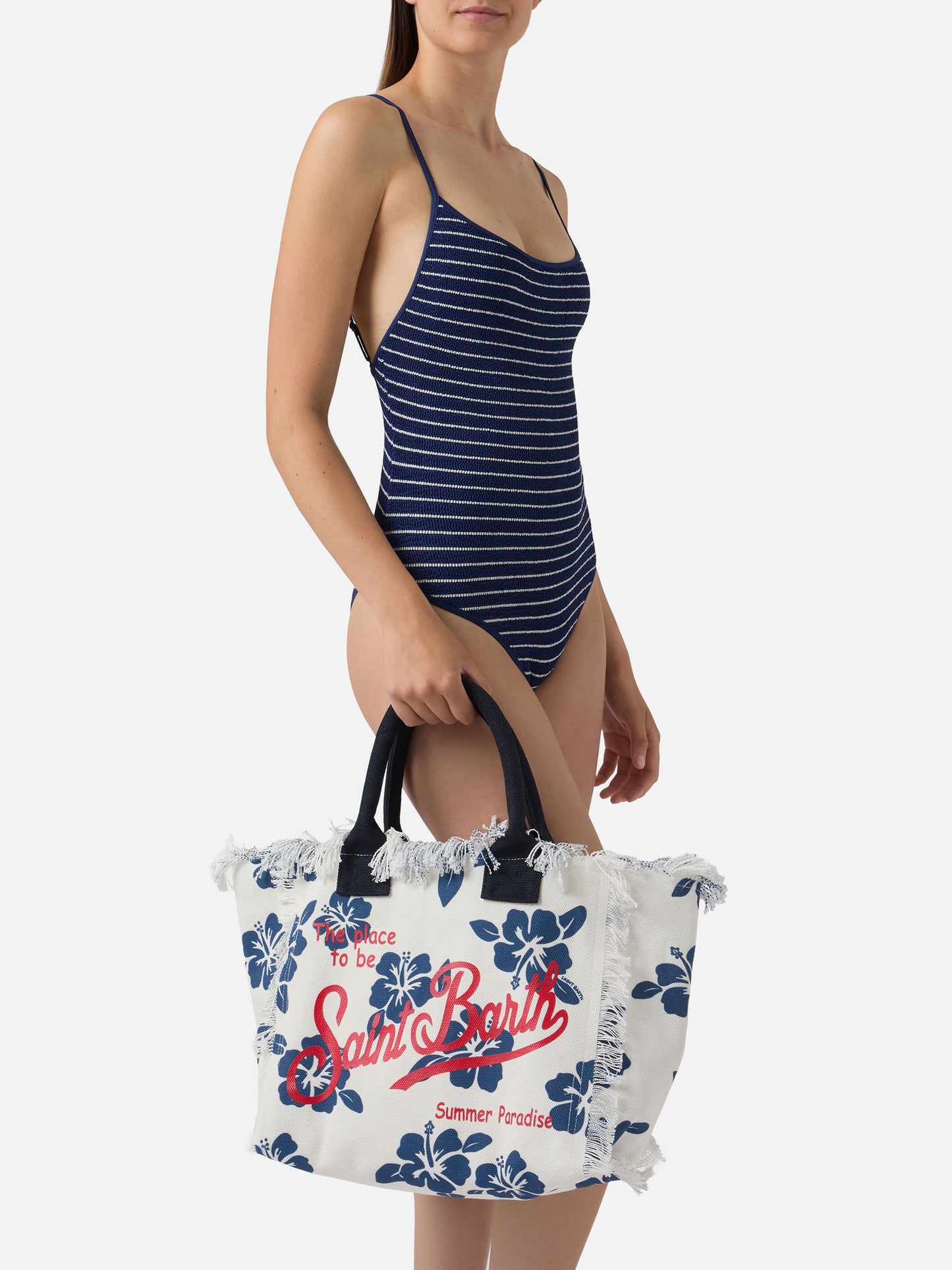 Borsa Vanity regular in canvas con stampa hibiscus
