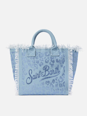 Bolso Vanity Blue Regular de lona con estampado de leopardo y strass 
