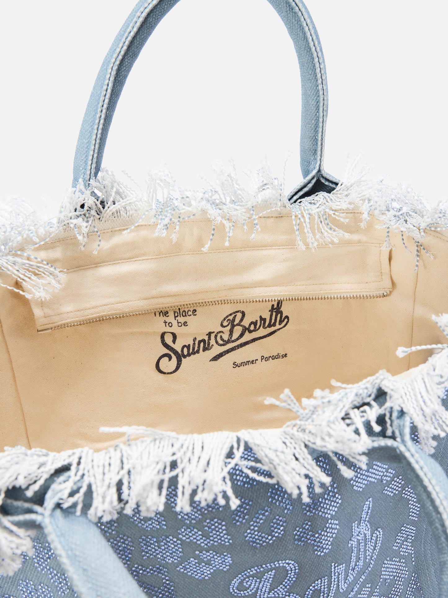 Bolso Vanity Blue Regular de lona con estampado de leopardo y strass 