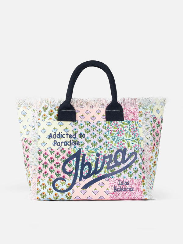 Vanity-Einkaufstasche aus Baumwollcanvas mit Ibiza-Blumenaufnäher