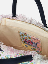 Borsa tote Vanity in tela di cotone con applicazione di fiori Ibiza