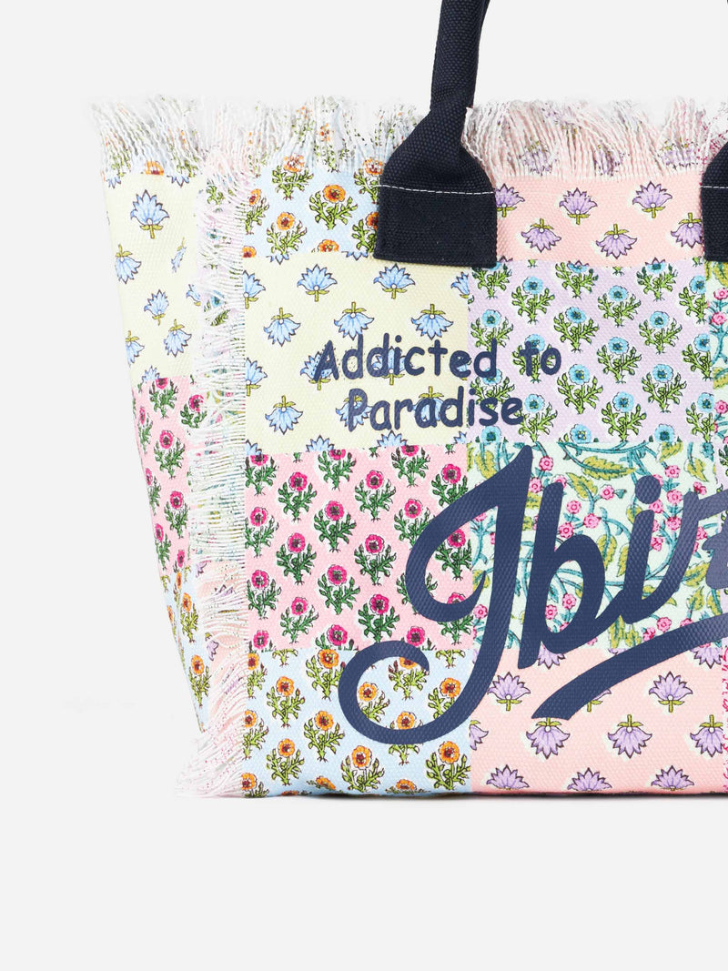 Vanity-Einkaufstasche aus Baumwollcanvas mit Ibiza-Blumenaufnäher