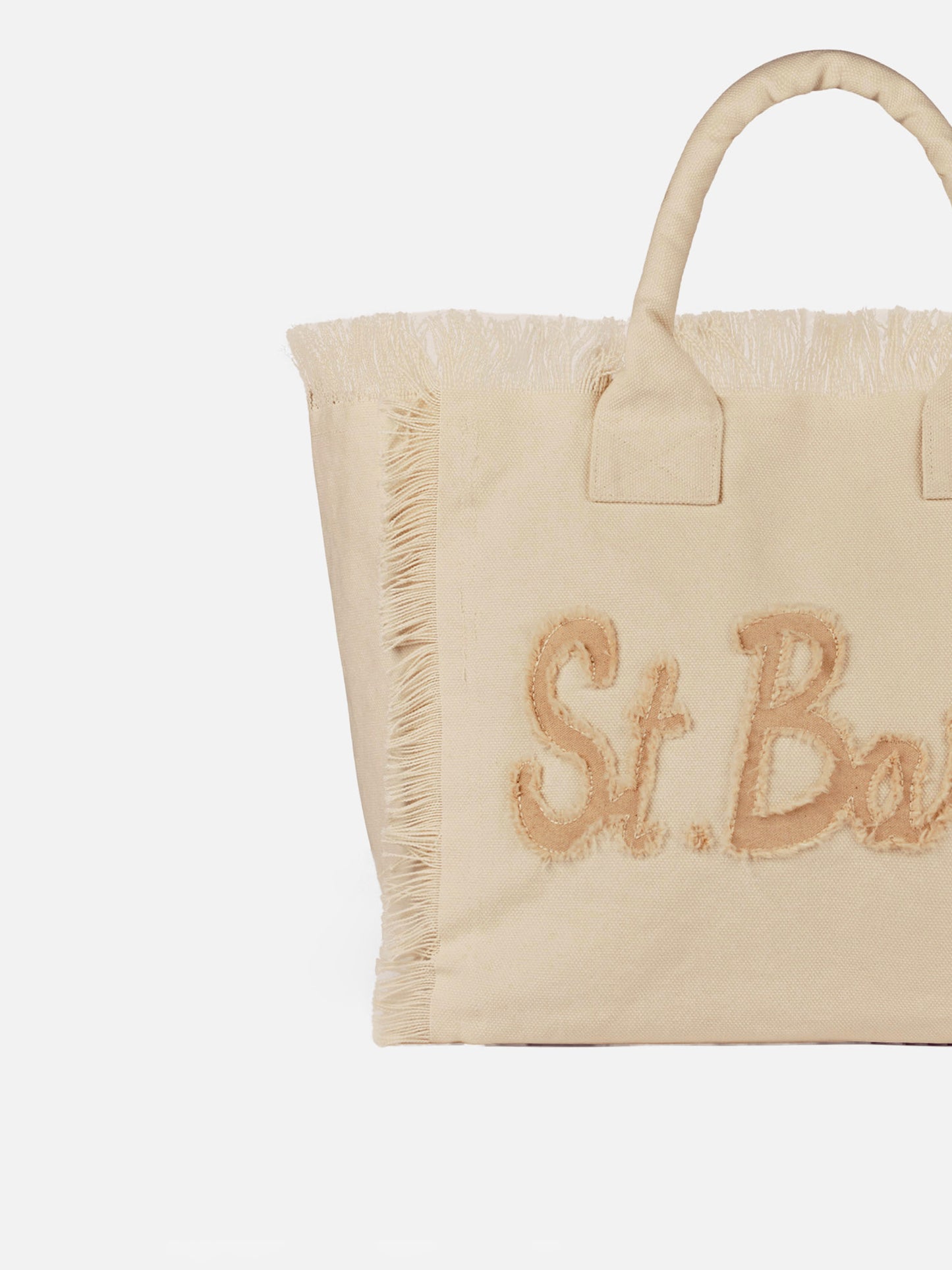 Beigefarbene Vanity-Tragetasche aus Baumwoll-Canvas mit St. Barth-Logoaufnäher