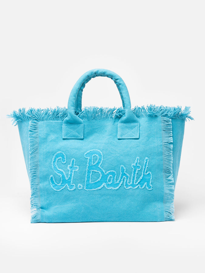 Mc2 Saint Barth Light blue cotton canvas Vanity tote bag with logo patch