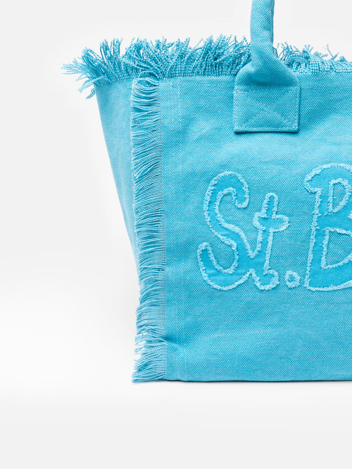 Light blue cotton canvas Vanity tote bag with logo patch - MC2 Saint Barth