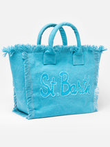 Light blue cotton canvas Vanity tote bag with logo patch
