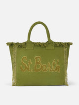 Military green cotton canvas Vanity tote bag with logo patch