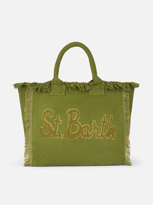Military green cotton canvas Vanity tote bag with logo patch