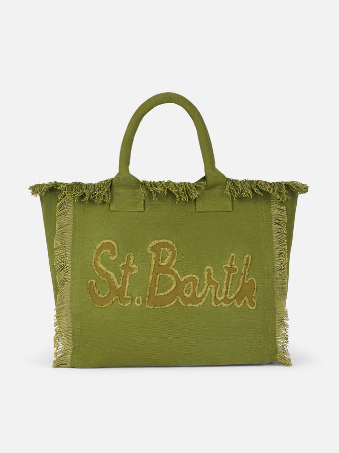 Mc2 Saint Barth Military green cotton canvas Vanity tote bag with logo patch