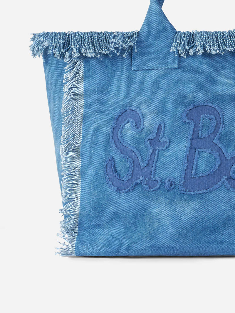 Borsa tote Vanity in tela di cotone denim con logo