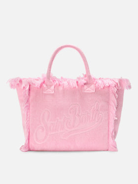 Borsa Vanity regular in tessuto effetto spugna rosa tinta unita