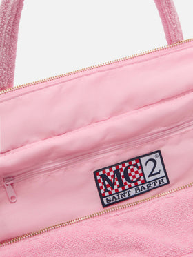 Borsa Vanity regular in tessuto effetto spugna rosa tinta unita