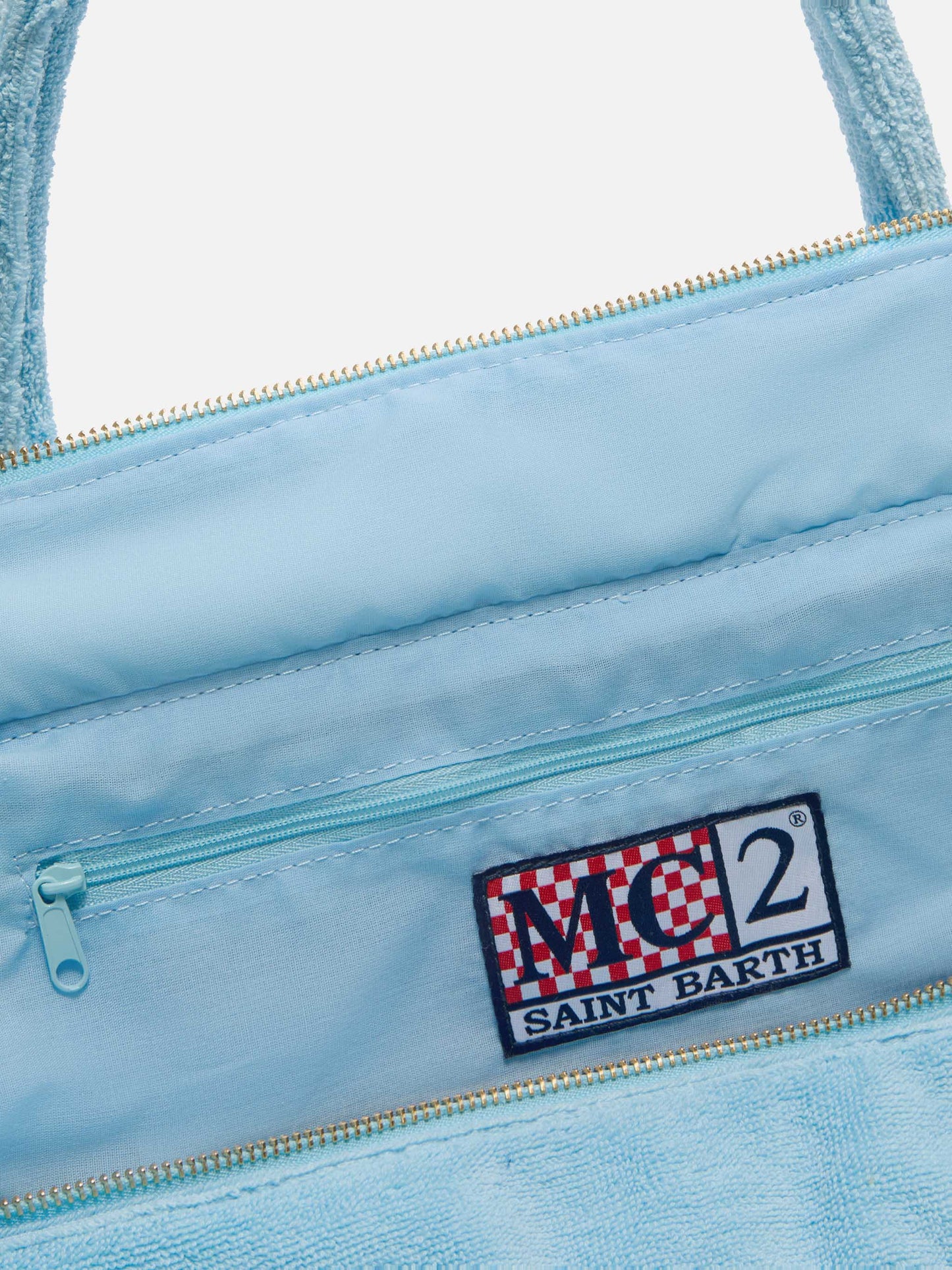 Borsa Vanity regular in tessuto effetto spugna azzurro tinta unita