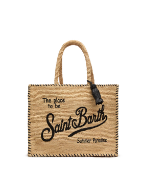 Natural beige Vanity Raffia shoulder bag with black trim - MC2 Saint Barth