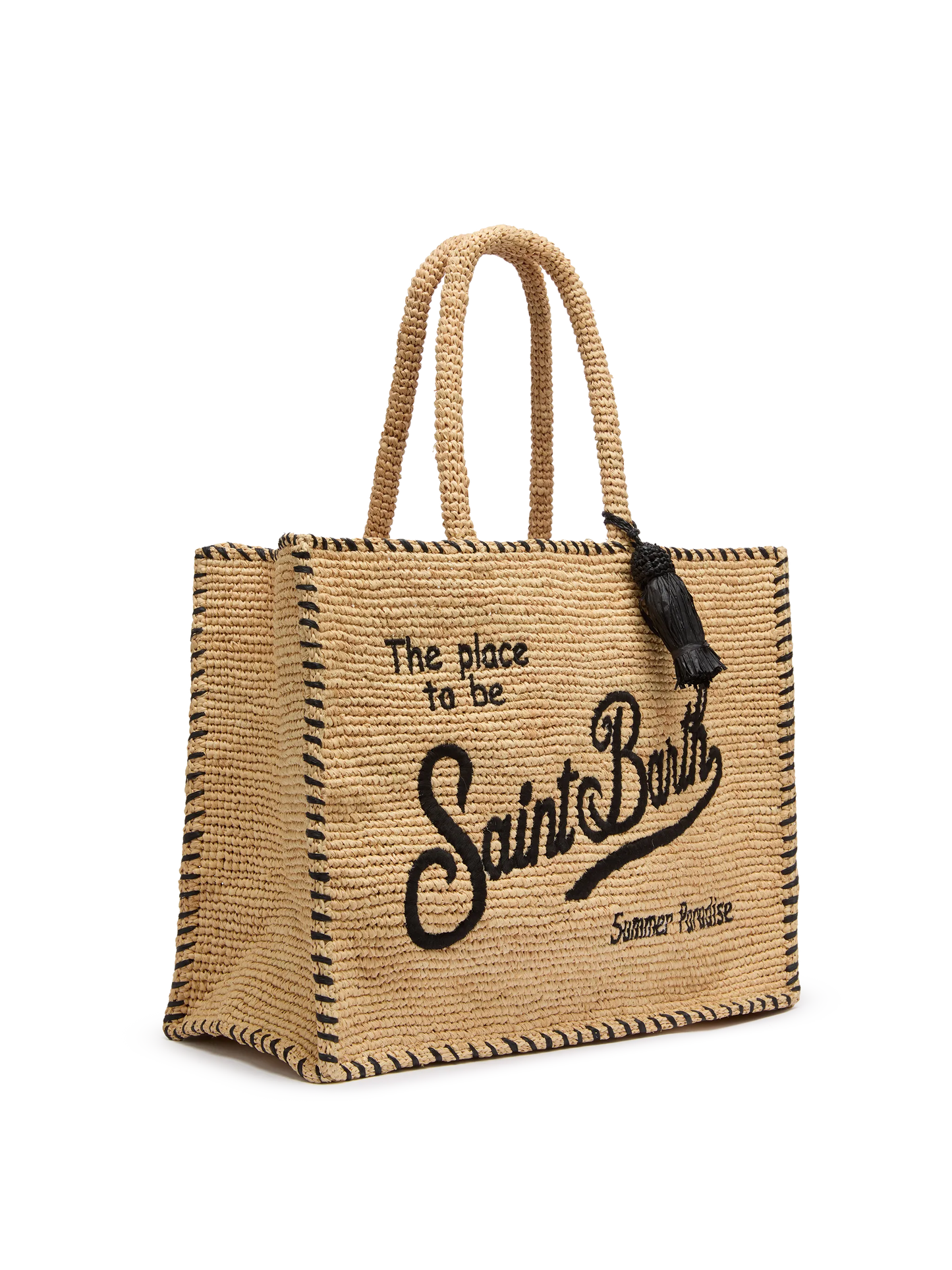 Natural beige Vanity Raffia shoulder bag with black trim - MC2 Saint Barth