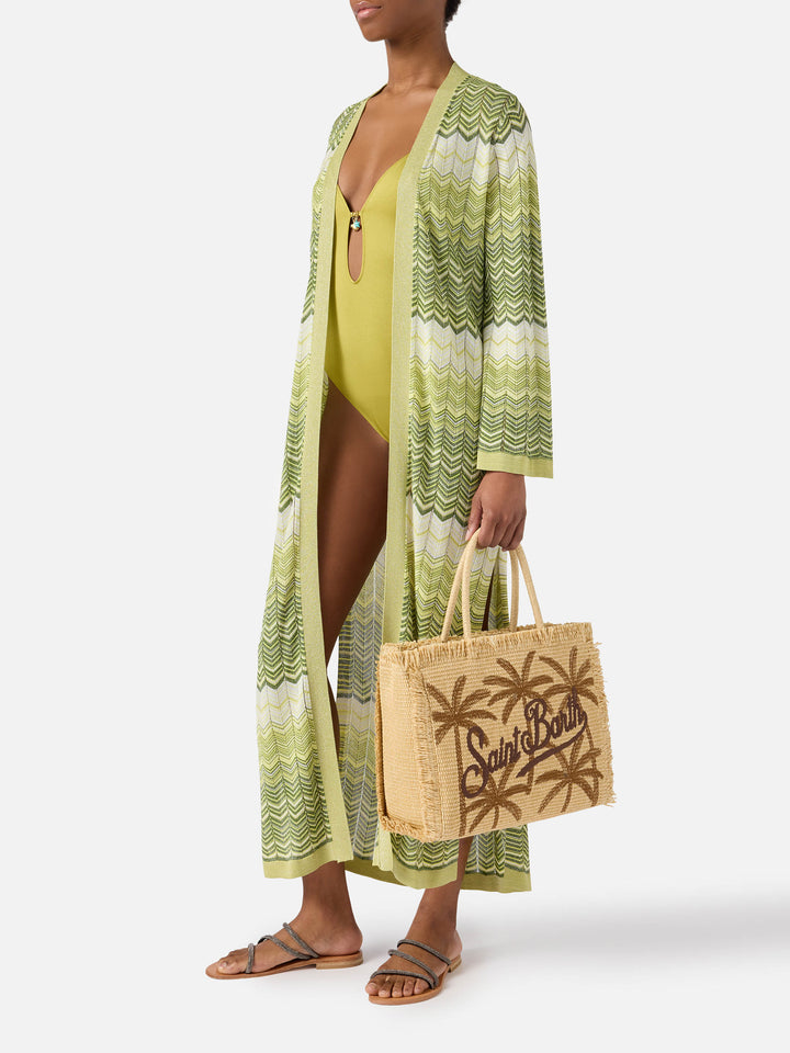 Borsa Vanity regular effetto paglia con ricamo palme