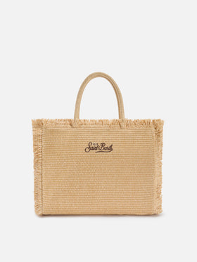 Borsa Vanity regular effetto paglia con ricamo palme