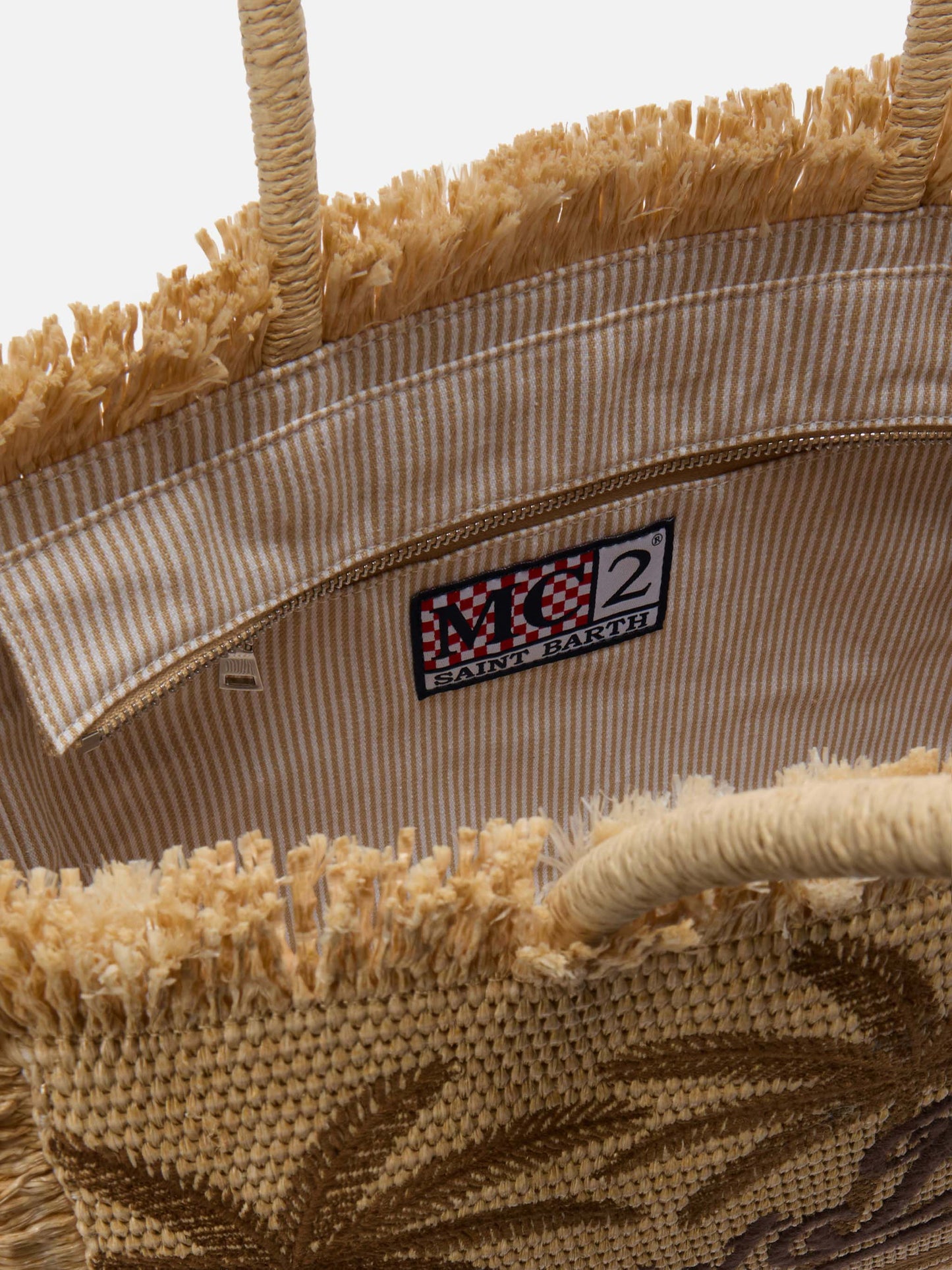 Borsa Vanity regular effetto paglia con ricamo palme