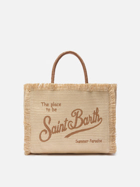 Regular Vanity straw effect bag with embroidered logo