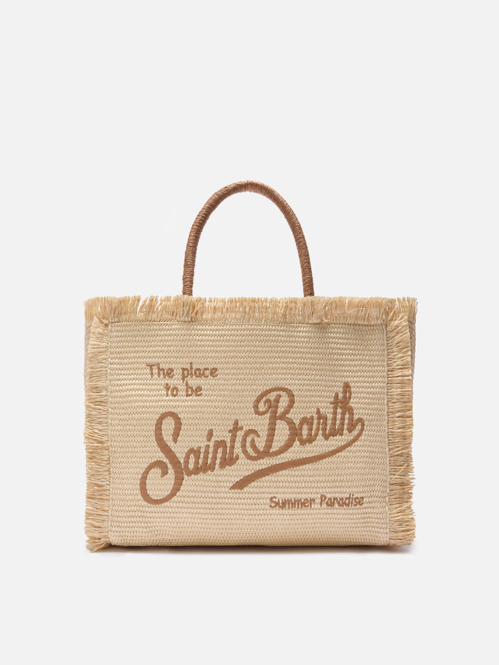 Borsa Vanity regular effetto paglia con logo ricamato