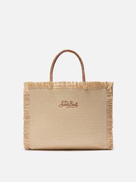 Regular Vanity straw effect bag with embroidered logo