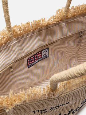 Borsa Vanity regular effetto paglia con logo ricamato a contrasto