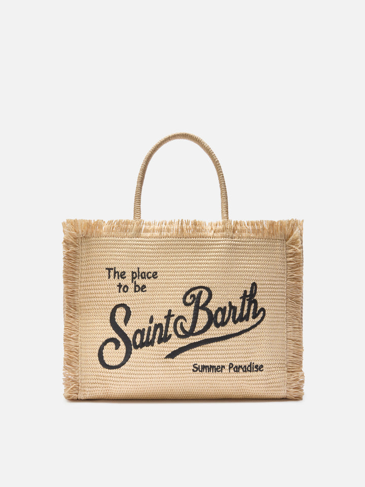 Borsa Vanity regular effetto paglia con logo ricamato a contrasto
