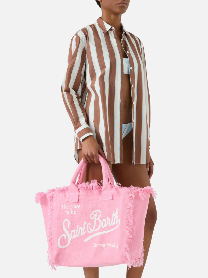 Borsa Vanity regular in lino rosa tinta unita