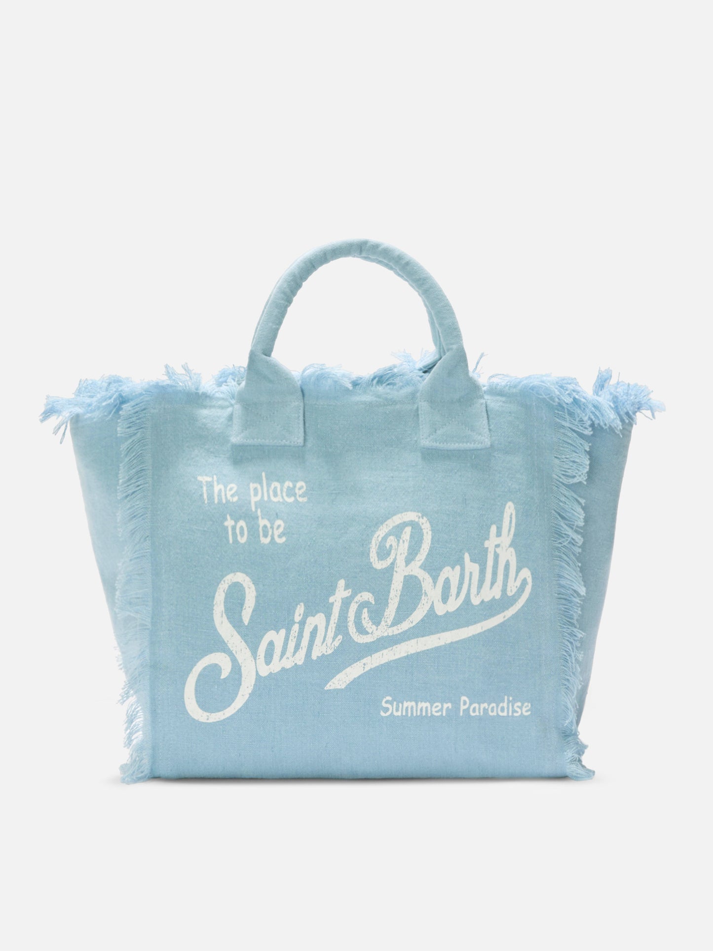 Borsa Vanity regular in lino azzurro tinta unita