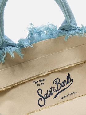 Borsa Vanity regular in lino azzurro tinta unita