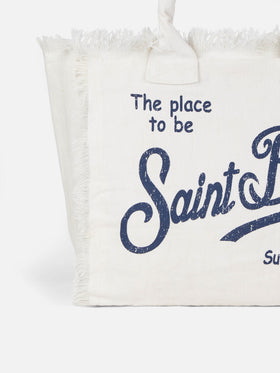 Vanity Schultertasche aus cremefarbenem Leinen (100 %)