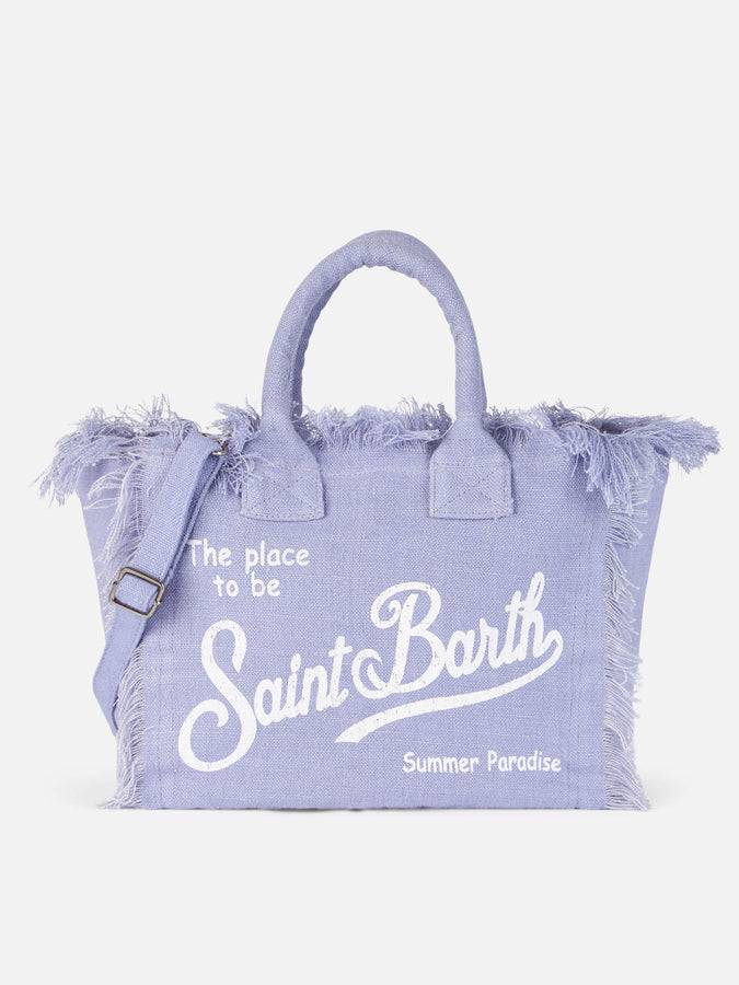 Mc2 Saint Barth Lilac Vanity Linen tote bag with Saint Barth logo