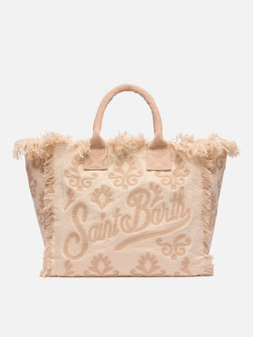 Borsa Vanity regular in canvas con ricamo lily tufting beige
