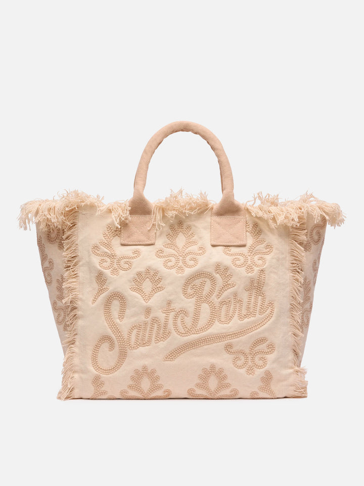Borsa Vanity regular in canvas con ricamo lily tufting beige