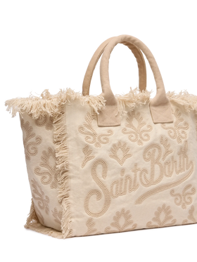 Borsa Vanity regular in canvas con ricamo lily tufting beige