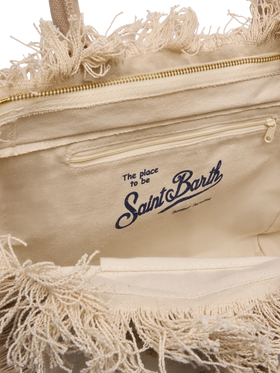 Borsa Vanity regular in canvas con ricamo lily tufting beige