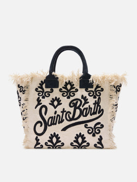 Borsa Vanity regular in canvas con ricamo lily tufting blu