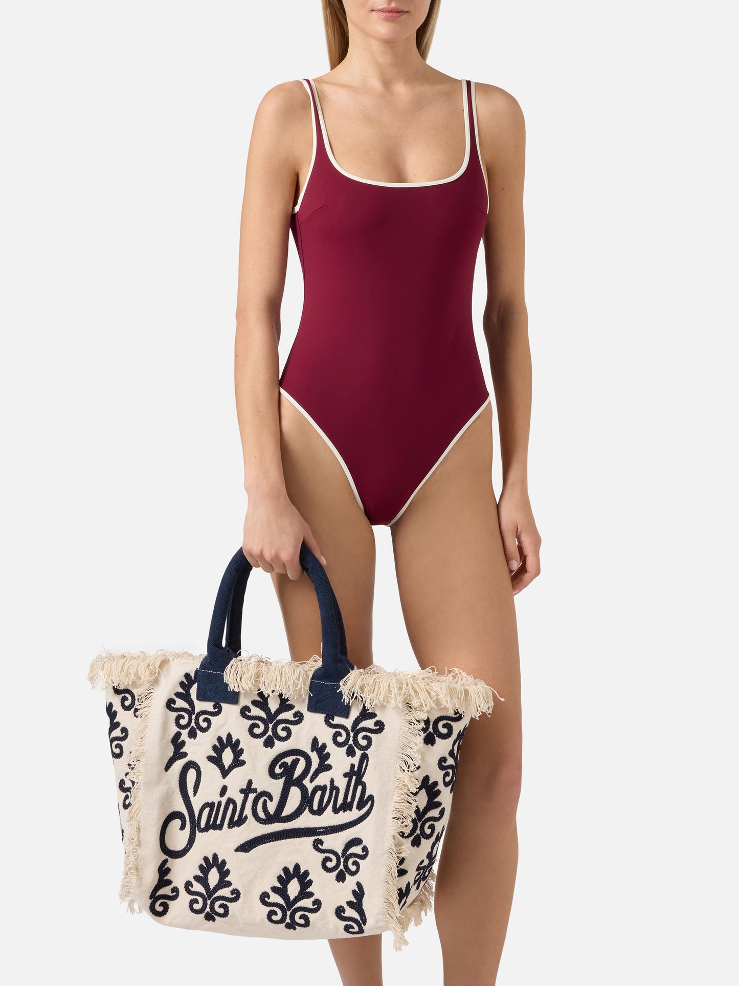 Borsa Vanity regular in canvas con ricamo lily tufting blu